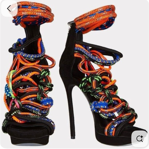 DSQUARED2 Shoes - DSQUARED2 Multicolor Braided Rope Wrap Heels